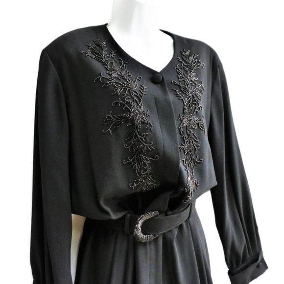 Liz Claiborne Vintage Beaded Black Jumpsuit Elegant Bead Belt Wide Leg Zip XL - Picture 3 of 10